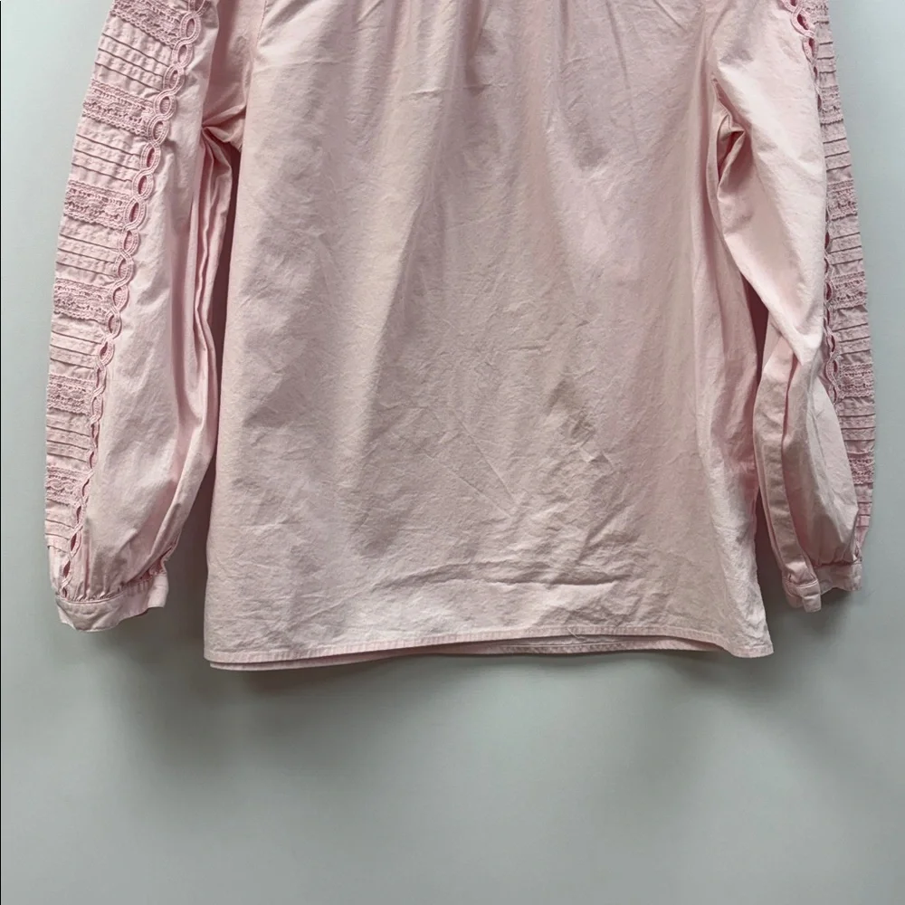 J. Crew Cotton Poplin Pleated Eyelet Puff Sleeve Popover Shirt Pink Small